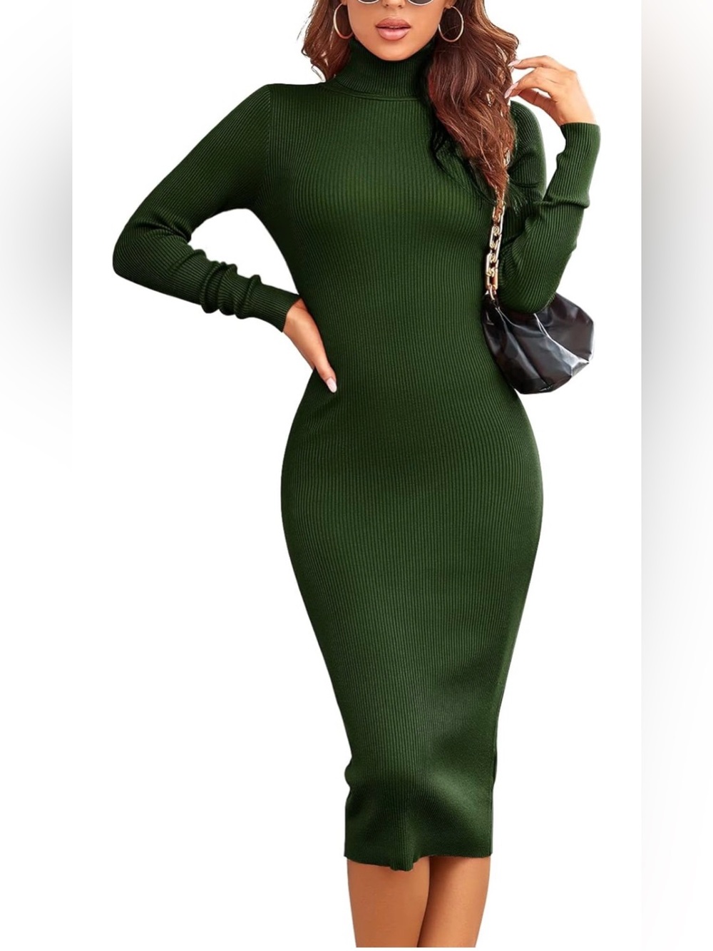 Women’s Ribbed Turtleneck Midi Sweater Dress